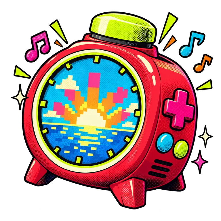 Bunte abstrakte Originalillustration zu Sound Clock: Alarmo von Nintendo